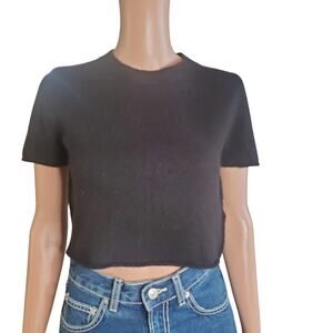 Olivaceous Women's M Black Fuzzy Cropped Pullover Stretch Sweater Y2K Minimalist